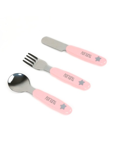 Cubiertos personalizados rosa con estrella mi pipo