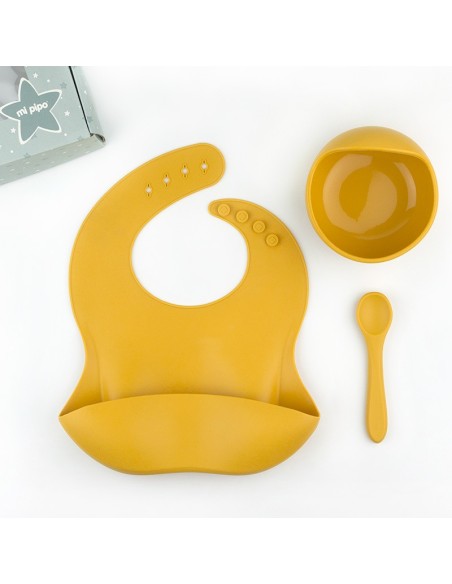 Vajilla de silicona con bol mostaza