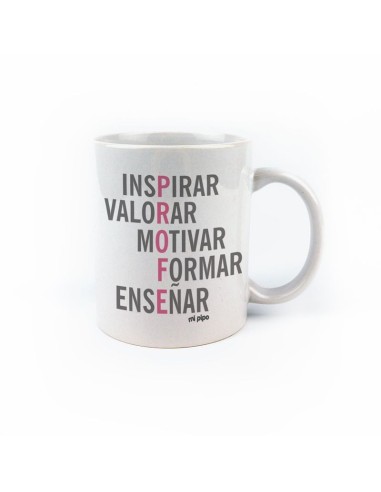 Taza cerámica o plástico Profe Adjetivos Rosa