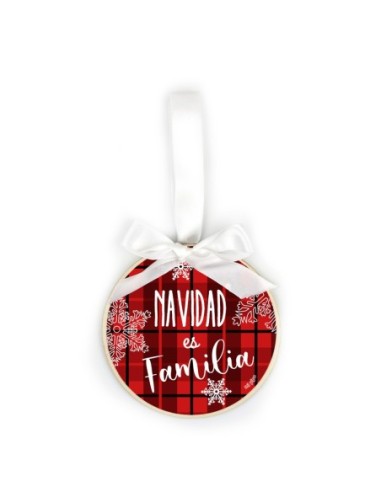 Bola Navidad MADERA Cuadros Rojos o Verdes personalizada