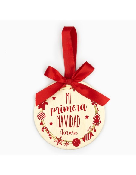 Bola Navidad MADERA Corona navideña, Familia personalizada