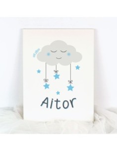 Mi pipo Lienzo Personalizado Nube y Estrellas Azul