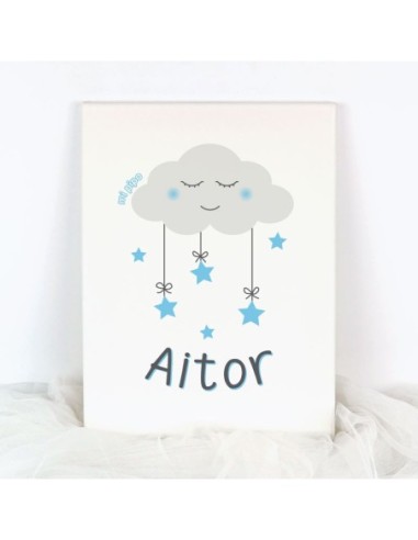 Mi pipo Lienzo Personalizado Nube y Estrellas Azul