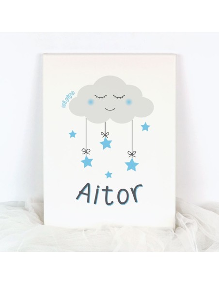 Mi pipo Lienzo Personalizado Nube y Estrellas Azul