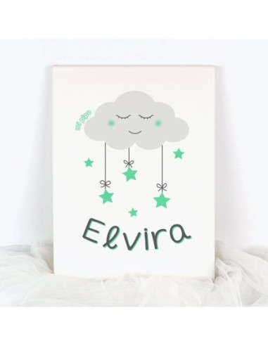 Lienzo Personalizado Nube y Estrellas Menta