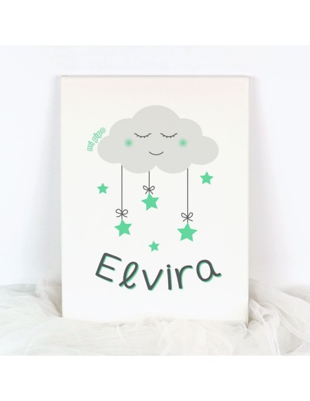 Lienzo Personalizado Nube y Estrellas Menta