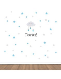 Vinilo decorativo Maxi Nube con Estrellas Azul