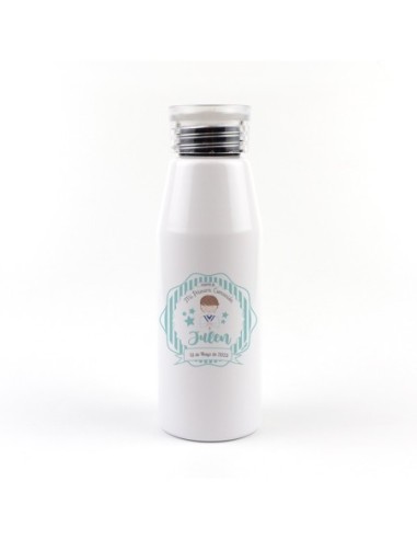 Botella Aluminio personalizada Comunión Menta Niña