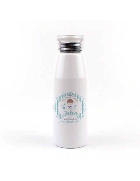 Botella Aluminio personalizada Comunión Menta Niña