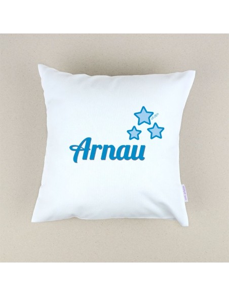 Cojín cuadrado Estrellas Azul + Nombre personalizado