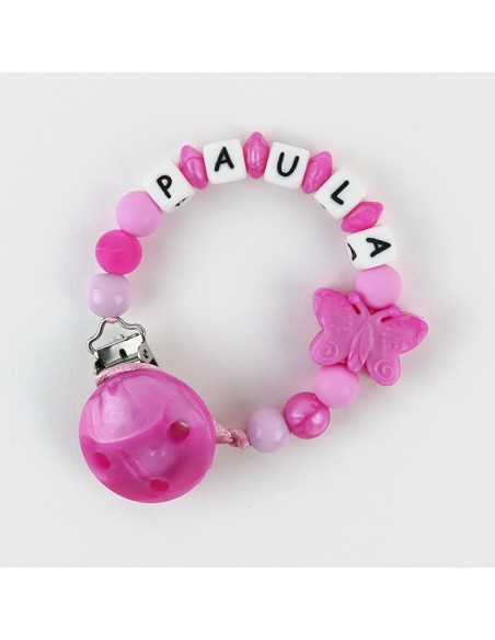 Cadenita de silicona Mariposa Rosa Nácar Personalizada