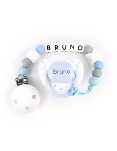 Cajita Chupete Chic Blanco Azul+ Cadenita de silicona Baby Azul person