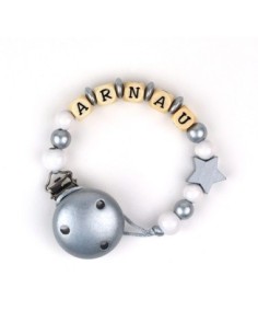Cadenita de madera personalizada estrella plata blanco