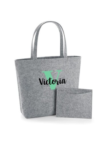 Bolso Shopper fieltro Gris Incial Color + Nombre
