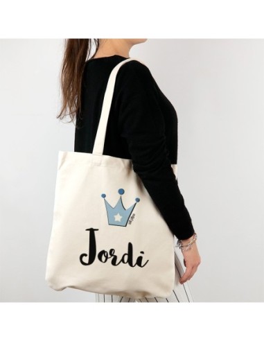 Bolso algodón orgánico personalizado Corona Azul + Nombre
