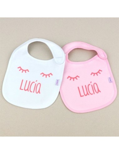 2 Baberos Personalizados Blanco-Rosa Personalizados