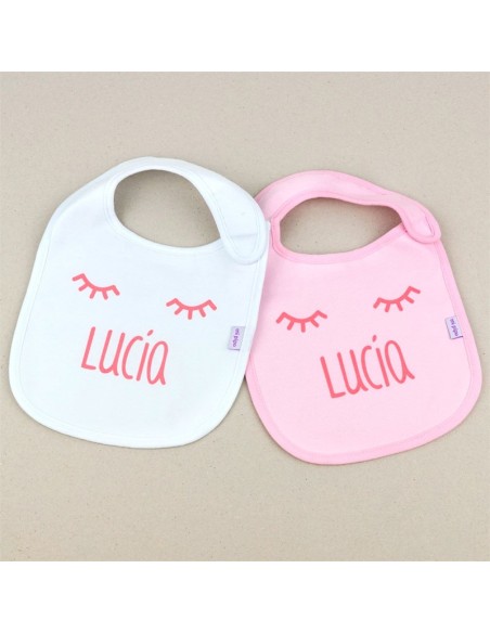 2 Baberos Personalizados Blanco-Rosa Personalizados