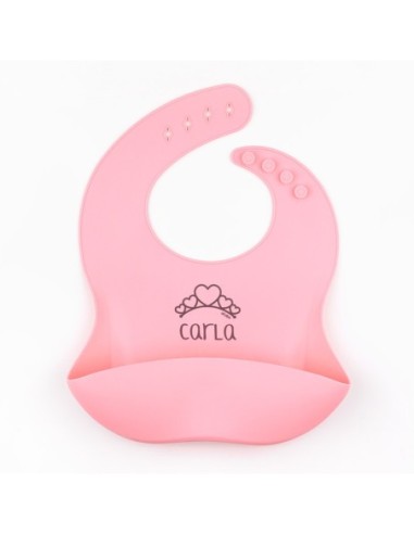 Babero SILICONA Personalizado Nombre + Pestañas, color a elegir