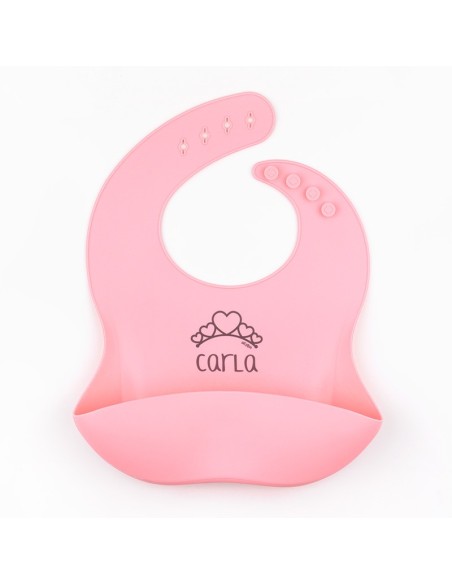 Babero SILICONA Personalizado Nombre + Pestañas, color a elegir