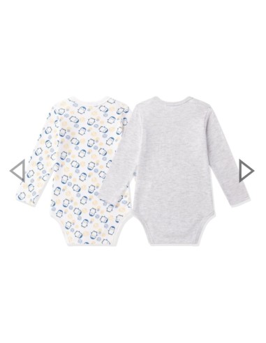 Pack de 2 bodis para bebe de manga larga colección de pinguinos