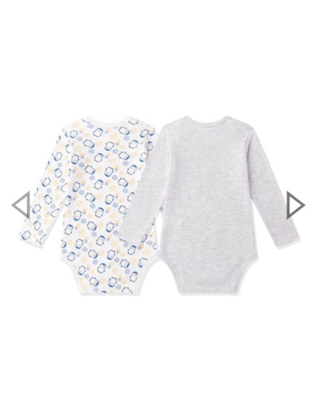 Pack de 2 bodis para bebe de manga larga colección de pinguinos