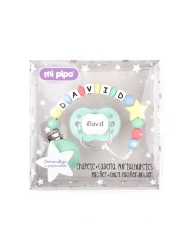 Cajita Chupete Chic Blanco Azul+ Cadenita de silicona Baby Azul person
