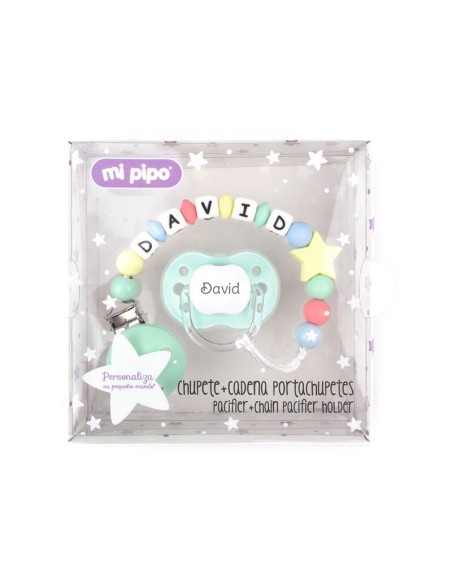 Cajita Chupete Chic Blanco Azul+ Cadenita de silicona Baby Azul person