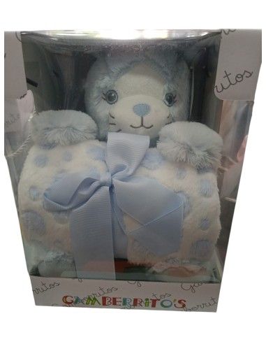 Peluche gatito y mantita a juego