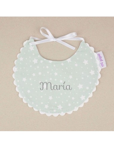 Babero Piqué Estrellas Menta Personalizado