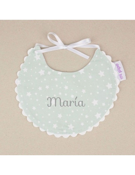 Babero Piqué Estrellas Menta Personalizado