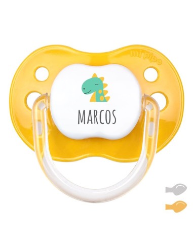 Chupete New Classic Deco Dino Amarillo Sunset Personalizado