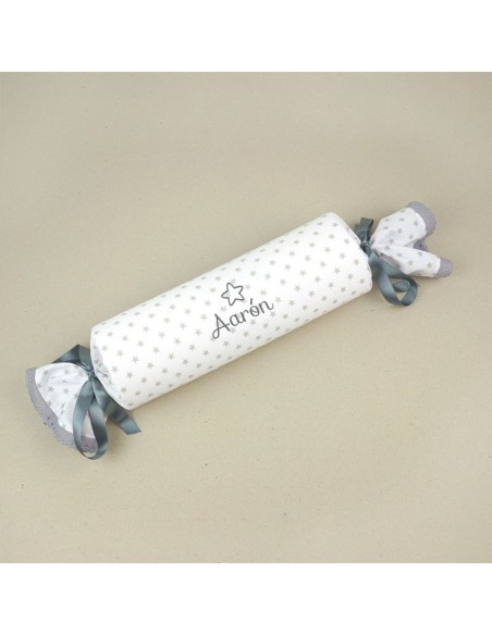 Cojín Antivuelco Caramelo Estrellas Gris Personalizado, dibujo opcional