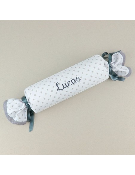 Cojín Antivuelco Caramelo Estrellas Gris Personalizado, dibujo opcional