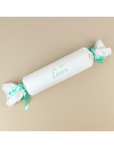Cojín Antivuelco Caramelo Blanco y Menta Personalizado, dibujo opciona