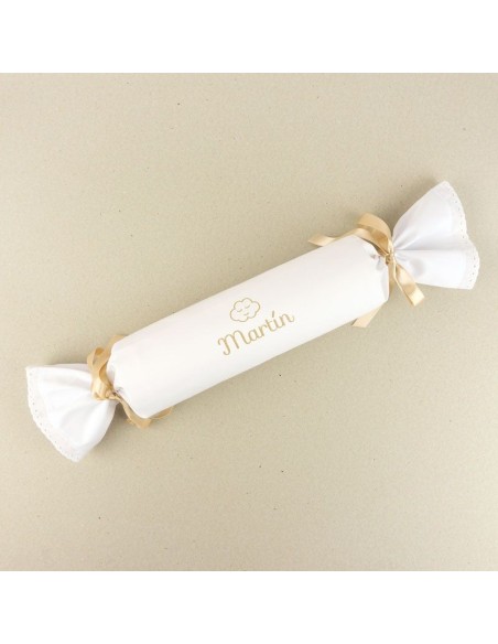Cojín Antivuelco Caramelo Blanco y Beige Personalizado, dibujo opcional