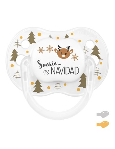 Chupete New Classic Deco Navidad Blanco Árboles Dorado, Sonríe es Navidad