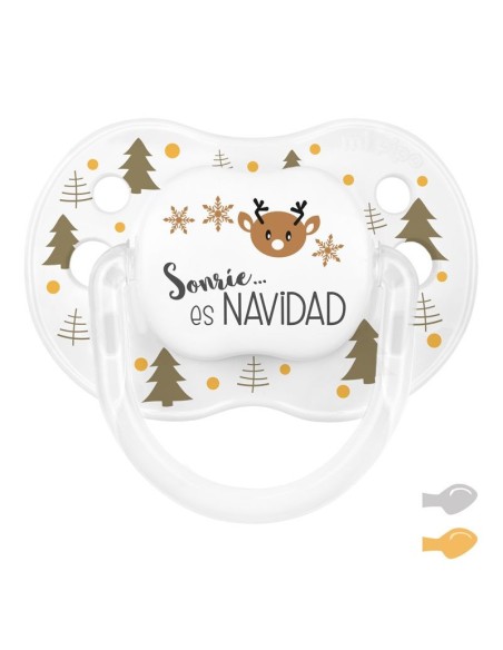 Chupete New Classic Deco Navidad Blanco Árboles Dorado, Sonríe es Navidad