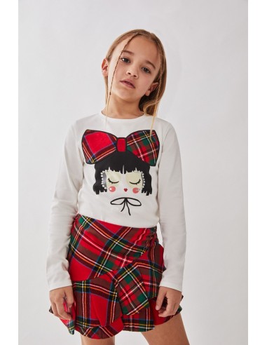 Falda de niña cuadros con volante
