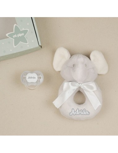 Mi Pipo Cajita Sonajero Elefante Gris Personalizada