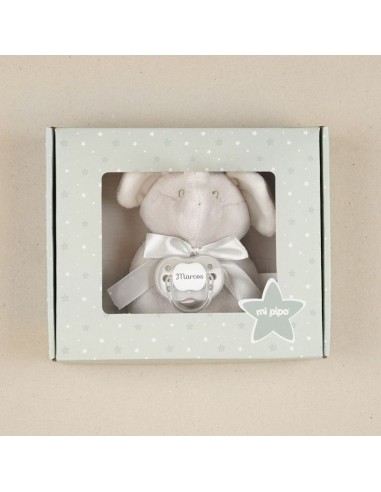 Mi Pipo Cajita Sonajero Elefante Gris Personalizada