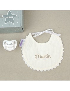 Cajita Cajita Baby Babero Beige Personalizada