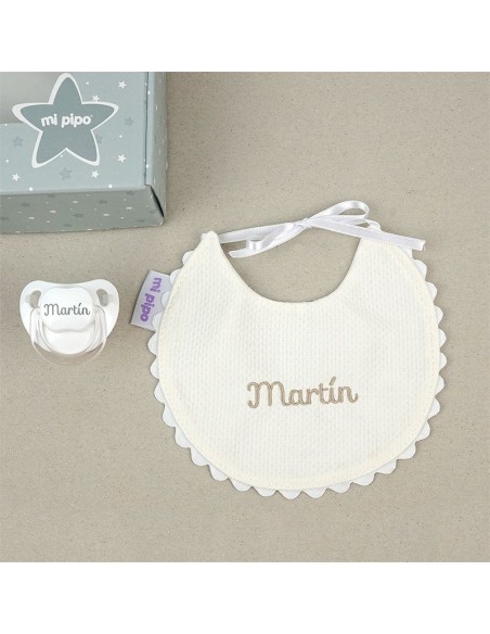 Cajita Cajita Baby Babero Beige Personalizada