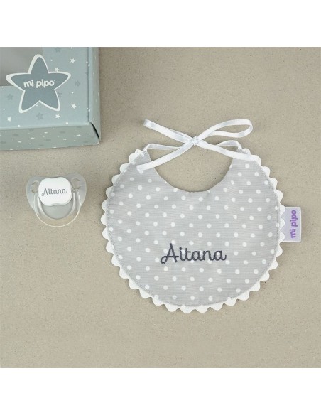 Cajita Baby Babero Gris Personalizada