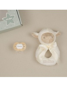 Cajita Sonajero Ovejita Beige Personalizada