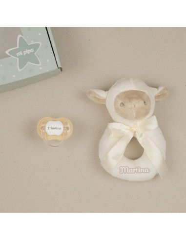 Cajita Sonajero Ovejita Beige Personalizada