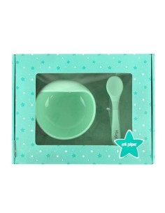 Vajilla con babero, bol y cuchara de silicona Menta personalizada 2