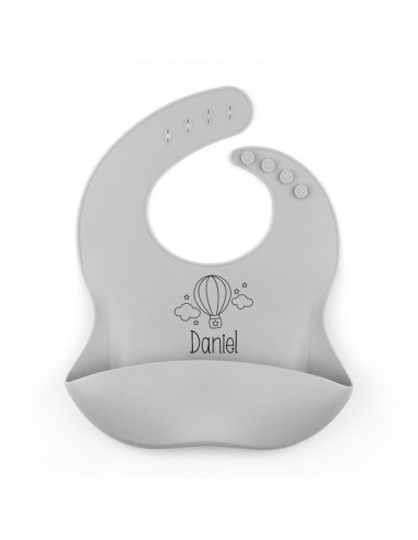 Babero SILICONA Personalizado Nombre + Globo, color a elegir