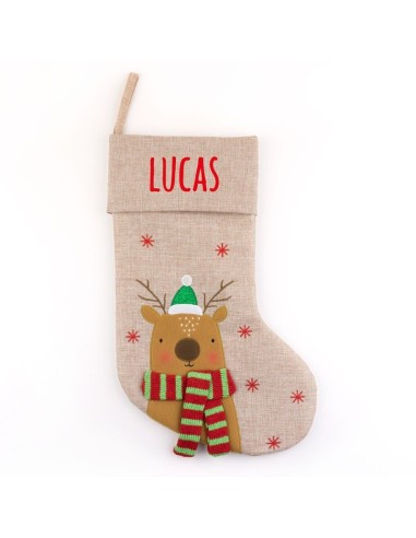 NUEVO Calcetín Premium Yute Navidad Reno personalizado