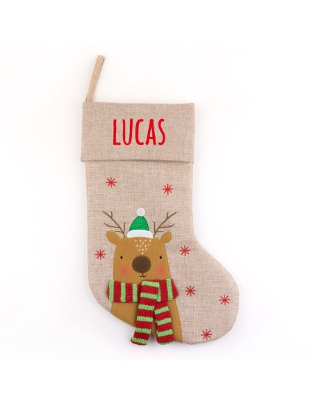 NUEVO Calcetín Premium Yute Navidad Reno personalizado