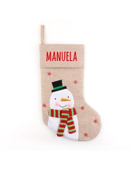 NUEVO Calcetín Premium Yute Navidad Muñeco Nieve personalizado